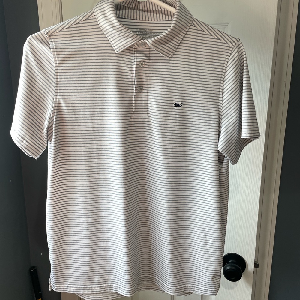 Vineyard Vines Boys Striped Polo Shirt - White and Gray